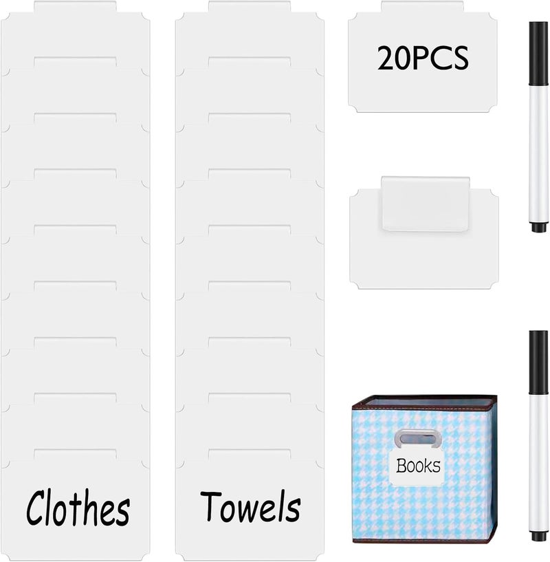 badigo Erasable Label Holders Kit - 20 White PVC Bin Clips & 2 Chalk Markers for Organizing Storage Bins, Baskets, Containers - Image 1